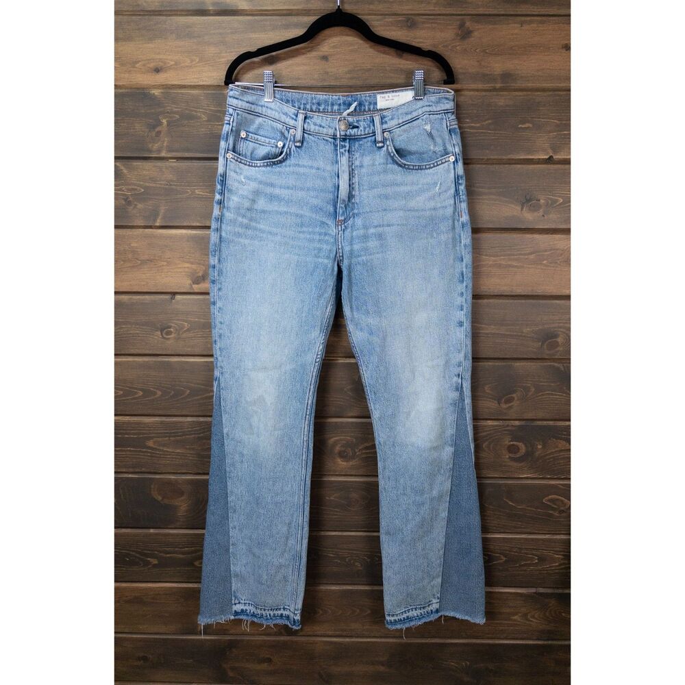 Rag & Bone Peyton Jeans Size 31 Mid Rise Bootcut Light Wash Raw Hem